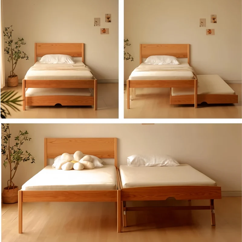 Plattformbett aus massiver Eiche mit ausziehbarem Gästebett