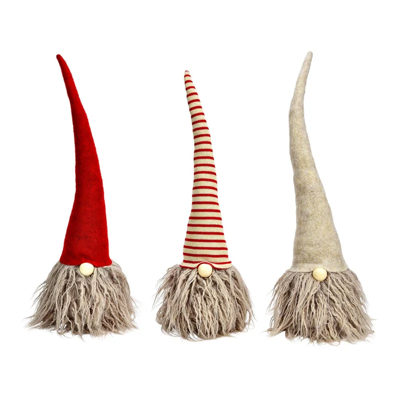 3er Set Wichtel aus Textil – festliche Deko in Beige & Rot